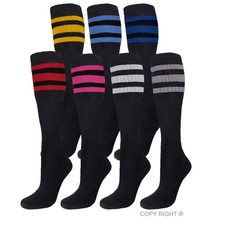 4 PK TUBE SOCKS COTTON 22 INCHES OLD SCHOOL SOCKS BLACK ASSORTED STRIPED COLORS