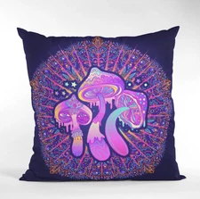 Bohemian Tribal Pillow Cover Magic Mushroom Design Ethnic Cushion Cover  16x16