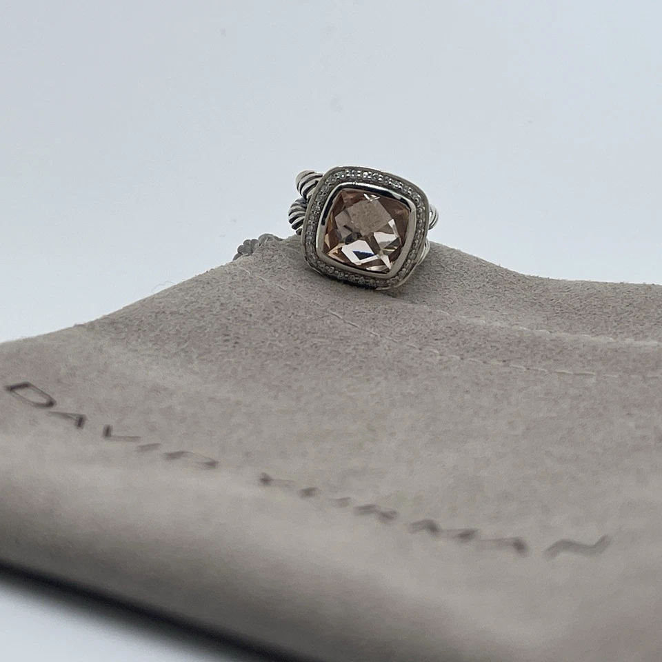 David Yurman Sterling Silver Albion Ring 11mm Morganite and Diamonds Size 8 - Image 2 of 4