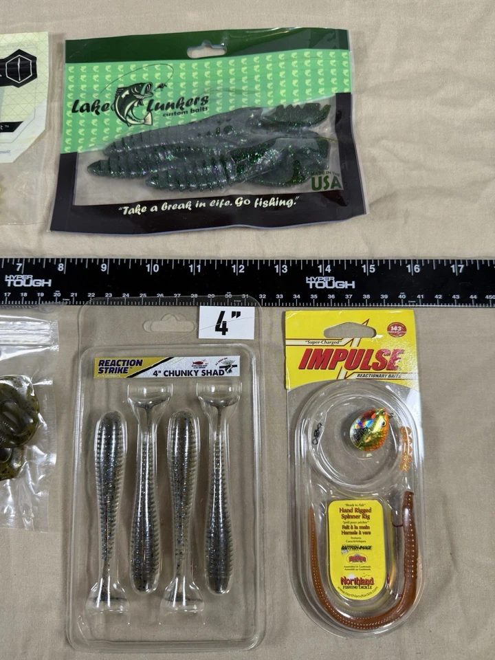 LOTE de 5 pacotes de plásticos macios para pesca de robalo - lagostins, vermes, sombra robusta - Imagem 3 de 4