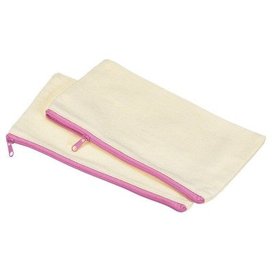 4 Pcs Canvas Zipper Pouch, Blank DIY Bags Pencil Case Make Up Pocket, Pink