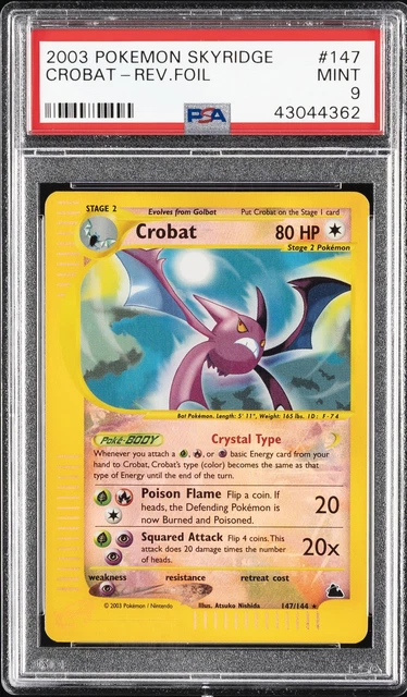 2003 POKEMON SKYRIDGE #147 CROBAT-REVERSE FOIL PSA 9