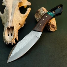 Gift-Ready 8.8" Damascus / Steel Knife Full Tang Hunt it Hunt + Leather Sheath