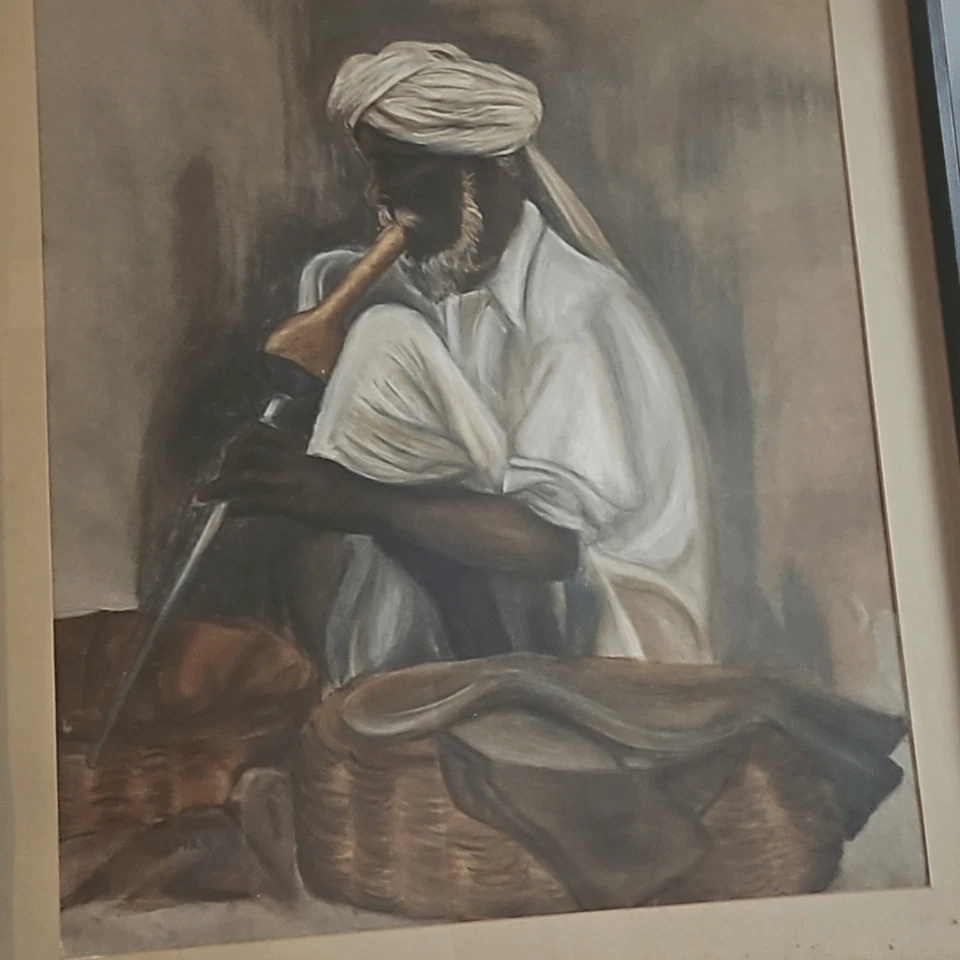 Arte de pared pintura original enmarcado con encanto de serpiente indio DH Feldman de colección Foto 3 de 4