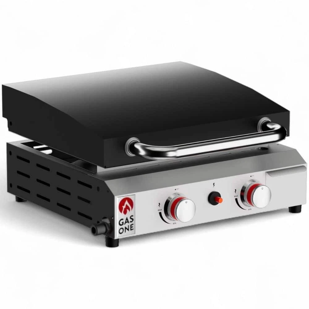 Portable Propane Grill in Stainless Steel with Black Lid and Pre Seasoned