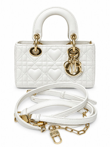 Dior Lady D-Joy Mini White Heart Cannage Lambskin Crossbody Bag Valentine
