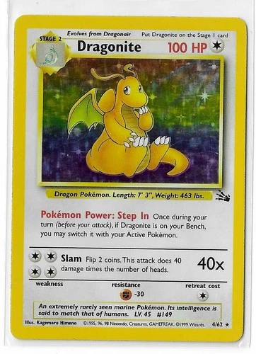 Dragonite 4/62 Fossil Unlimited Holo WOTC Vintage Pokemon TCG Card MP