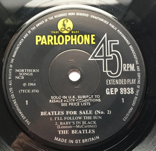 BEATLES FOR SALE No 2 EP SUPER RARE 1965 SOLID CTR + S.I.U.K EX+++ VINYL & SLV