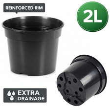 2L Plastic Plant Pot Black Nursery Flower Pot Extra Drainage Indoor Outdoor