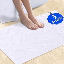 Thick Bath Mat Set 2PC 1100GSM Hotel Quality 100 Cotton, 19"x30" White