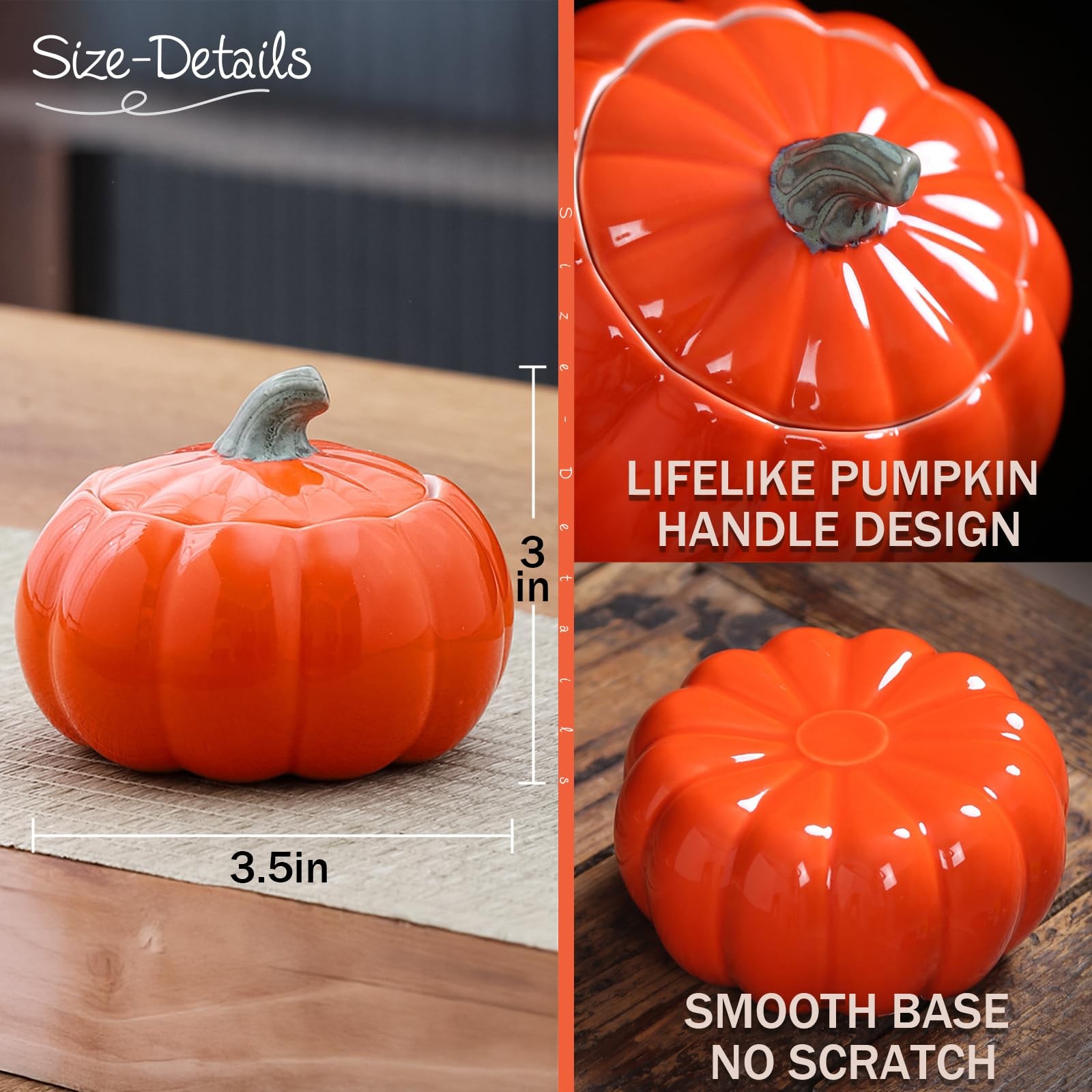 Ceramic Pumpkin Shaped Jar Candle - 100% Soy Wax, Nature Essential Oil, Pumpk... thumbnail 6