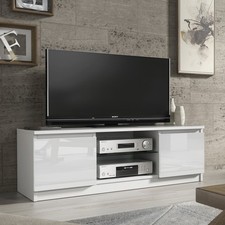 TV Stand 120cm Matt White Body Gloss White Doors LED Media Unit VELERA