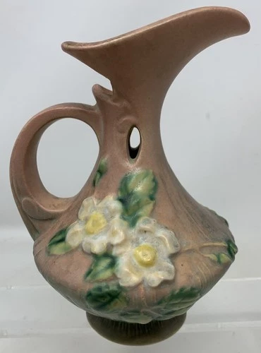Vintage Roseville Pink White Rose Ewer 981-6