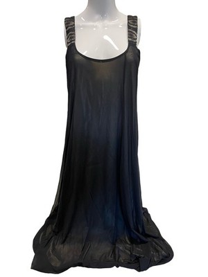 Gary Graham Silk Sheer Black Overlay Dress Strappy Flowy Sz 8