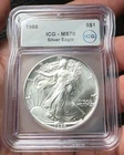 1986 American 1oz .999 Fine Silver Eagle Coin - ICG MS 70 - Key Date FYOI