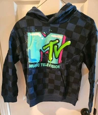 MTV sweatshirt/hoodie  2024, Checkered Black, Size S (8) NWT, Viacom Intern.