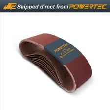 POWERTEC 3 x 21" Sanding Belt 180 Grit 10pcs Aluminum Oxide Sandpaper 110950