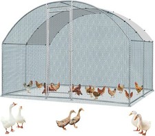 Large Metal Chicken Coop,10 10FT Walk-in Poultry Cage w/Waterproof Anti-UV Cover