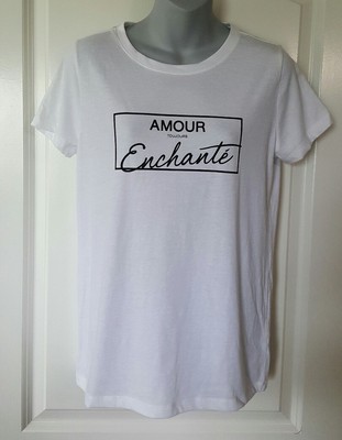 Women's Tee T-Shirt Attention White Black Amour Enchante S Small M L Large XL 