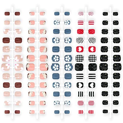 240pc Square Press on Nails Short Fake Nails Flower Heart Star False Nail - Bild 5 von 7