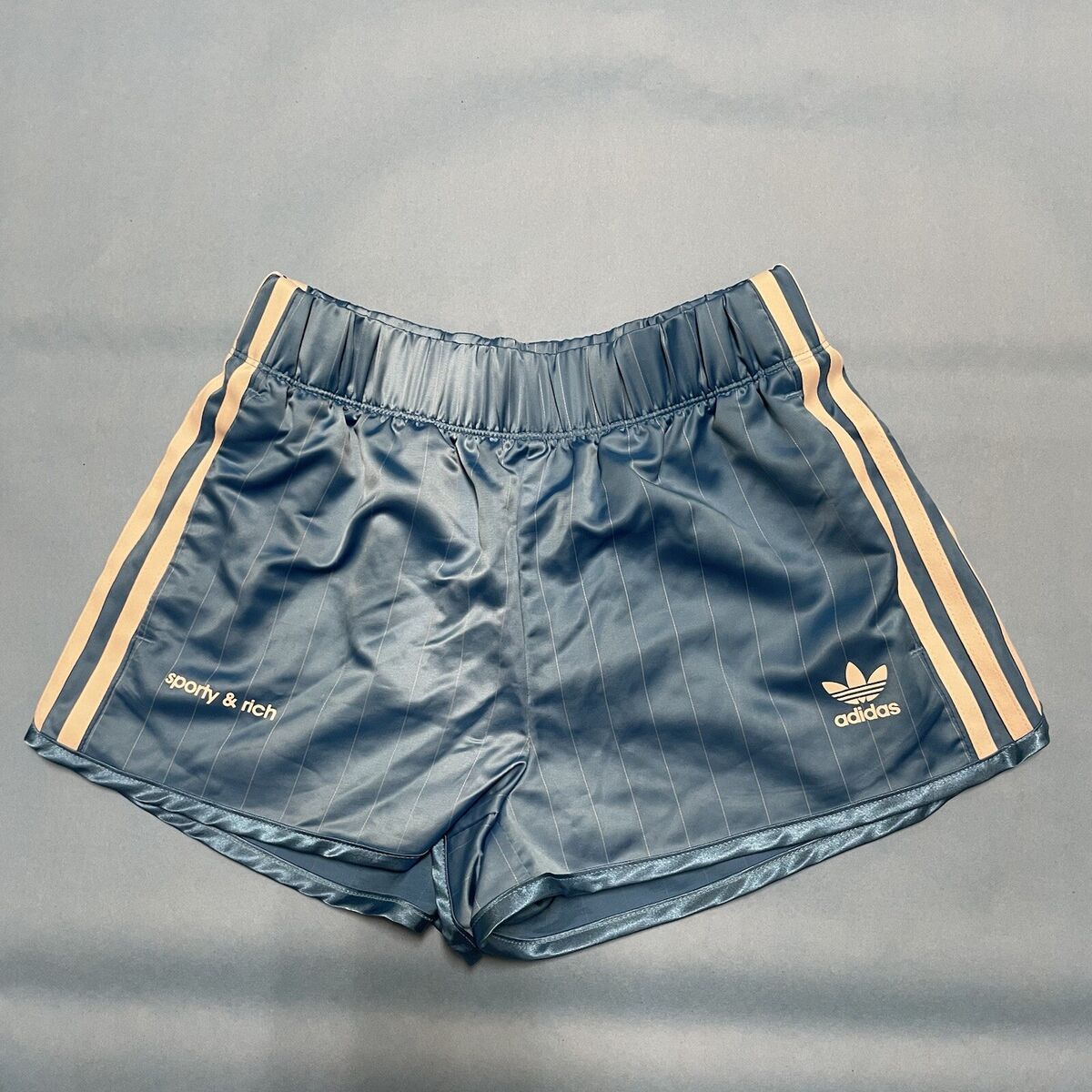 adidas x Sporty & Rich Track Shorts Baby Blue/Cream Size 2XS adidas x Sporty & Rich Track Shorts Baby Blue/Cream Size 2XS