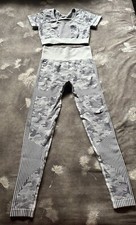 2 piece workout set grey stripes and camo Size Small Crop Top And Leggings