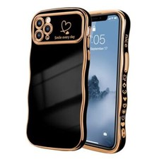 for Case for Women Girls, Cute Wave Frame Curly Shape iPhone 11 Pro Max Black