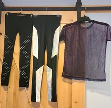 Lot of 3 Adult Size S Hip Hop Dance Costume Leggings Studded  Iridescent Shirt