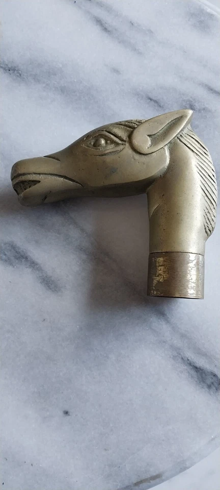 Винтажная латунная ручка для трости с головой лошади — резьба - Изображение 3 из 4