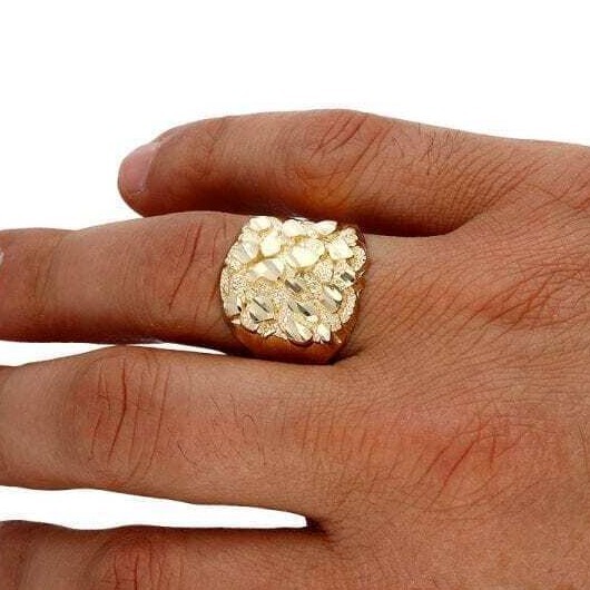 10K Gold Diamond-Cut Nugget Signet Ring