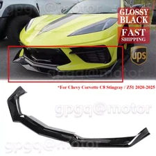For Chevy Corvette C8 2020-2025 Glossy Black 5VM Style Front Bumper Lip Splitter