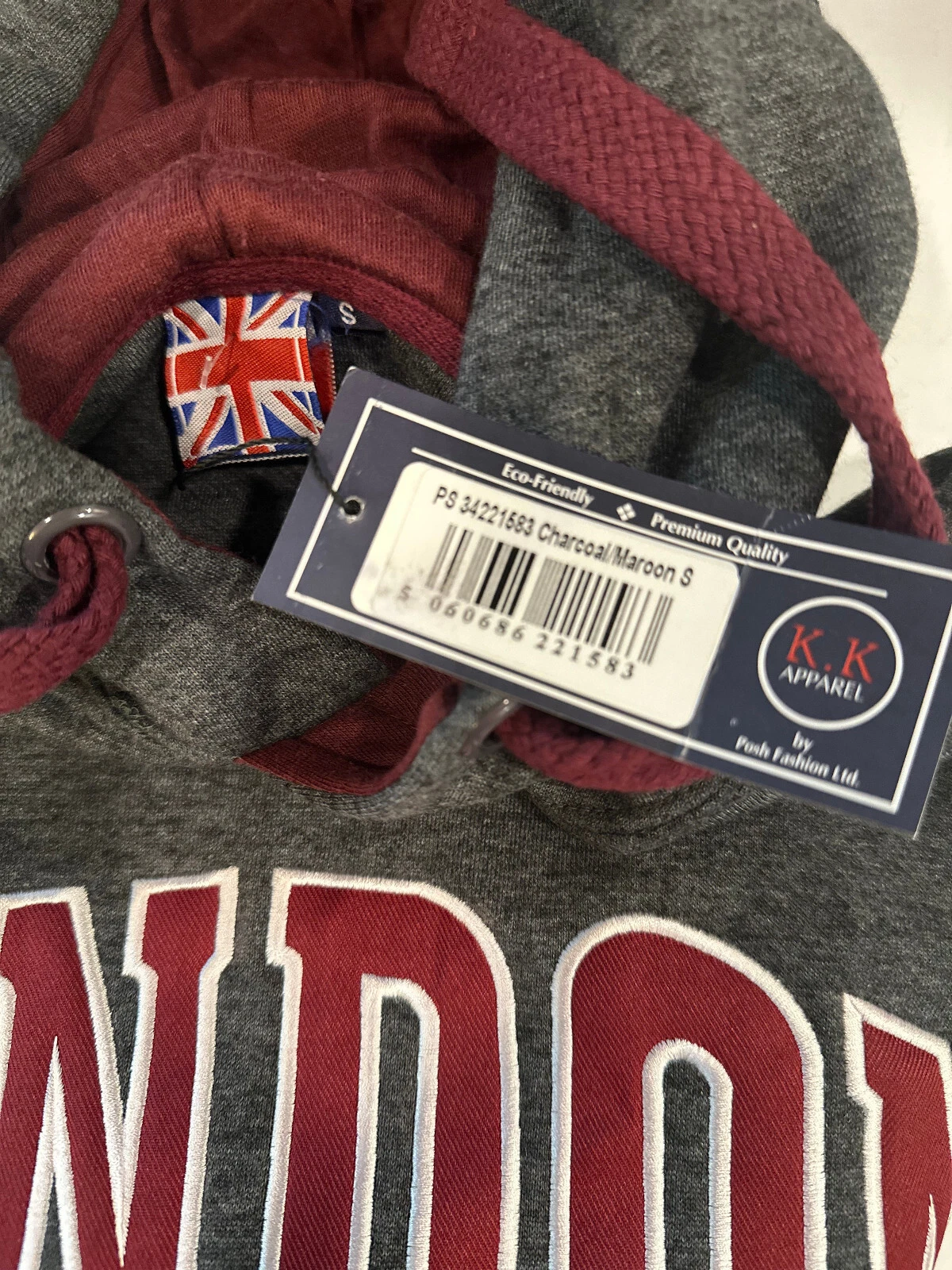 VETEMENTS Felpa con cappuccio unisex K&K Apparel London England taglia small grigia marrone nuova con etichette