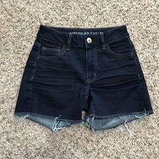 American Eagle Womens Shorts 0 Hi Rise Shortie Dark Wash Raw Hem Denim Jean