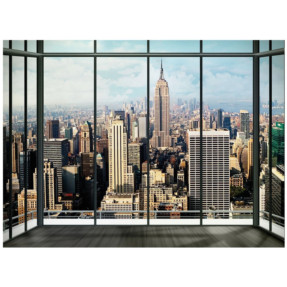 Mural de pared gigante papel pintado ático de la ciudad de Nueva York vista ventana 315x232 cm Foto 3 de 4