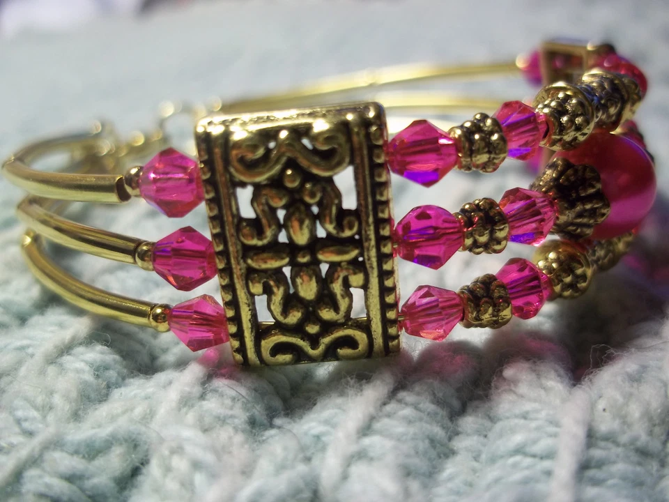 Pulseira de contas de cristal e pérola rosa joias fio memória moda ouro quente E-38 - Imagem 2 de 3