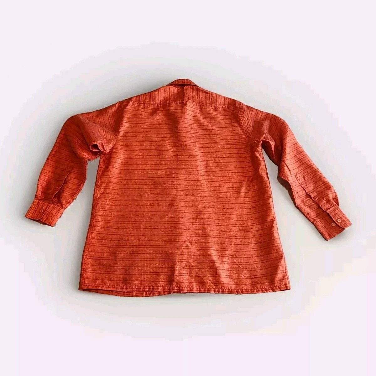 Chemise Homme En Soie 100% - Marque DH Shreshtam - Taille 42/L - Orange - Manches Courtes - Occasion Très Bon état