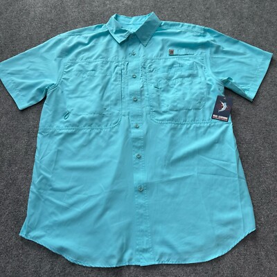 NEW Reel Legends Shirt Mens Large Blue Button Down Venting