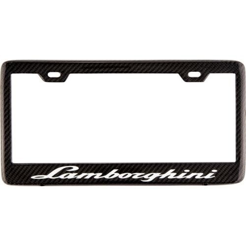 Lamborghini White Lettering Carbon Fiber LOOK License Plate Frame
