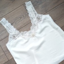 Vintage Christian Dior Camisole Tank Top - White Lace Neckline Satin Bodice M