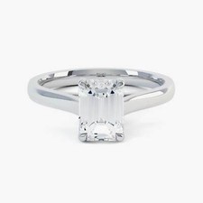 Image of 2 Ct Emerald Cut Moissanite Solitaire Engagement Ring In 14K White Gold Plated