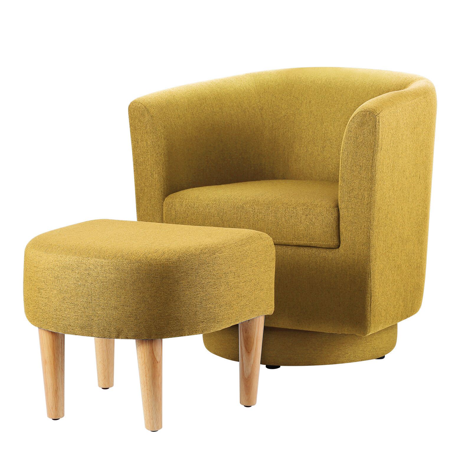 Set Of 2 Single Sofa Fabric Upholstered W/ Ottoman