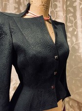Thierry Mugler Paris Blk Blazer Jacket Power Peplum Floral Brocade VTG 80s 90s
