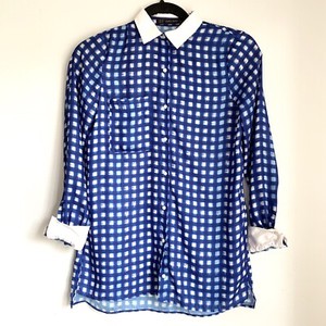 Zara Bloque De Color Azul Blanco a Cuadros Camisa a Cuadros Blusa Prenda  para el torso XS | eBay