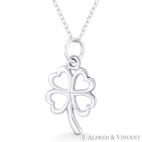 4-Heart Clover Leaf Shamrock Irish Charm .925 Sterling Silver Pendant & Necklace - Picture 1 of 1