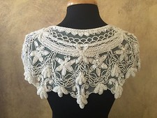 Sequin Beaded Lace Hip Wrap or Collar Shoulder Shrug Shawl Applique White