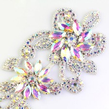 2pcs Rhinestone Applique Crystal Diamante Beads Flower Patch Decor Sew On Crafts