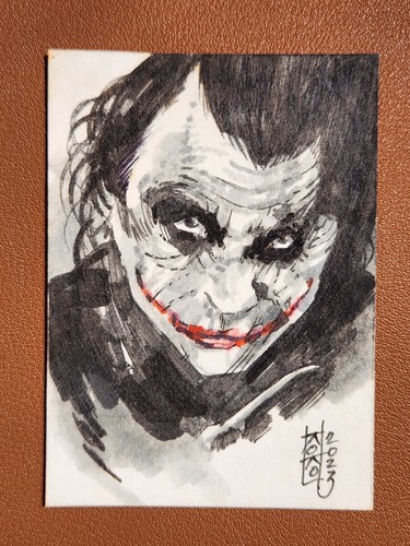 The Joker Heath Ledger 2023 DC PSC 3 Card Sketch Tribute by Koko Alters Painted - Picture 4 of 5