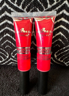 2pk ITALIA DELUXE DIAMOND SHINE # 04 TRUE RED JELLY LIP GLOSS PLUMPING LIPGLOSS