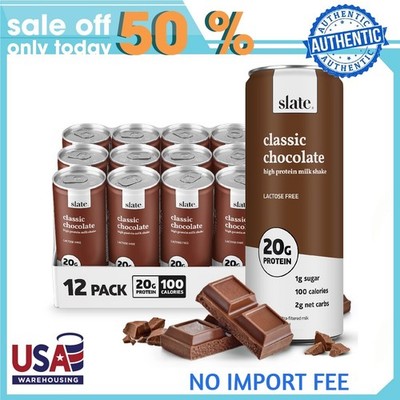Slate Milk Classic Chocolate, High Protein Milk Shake 11 fl oz, 12 Cans