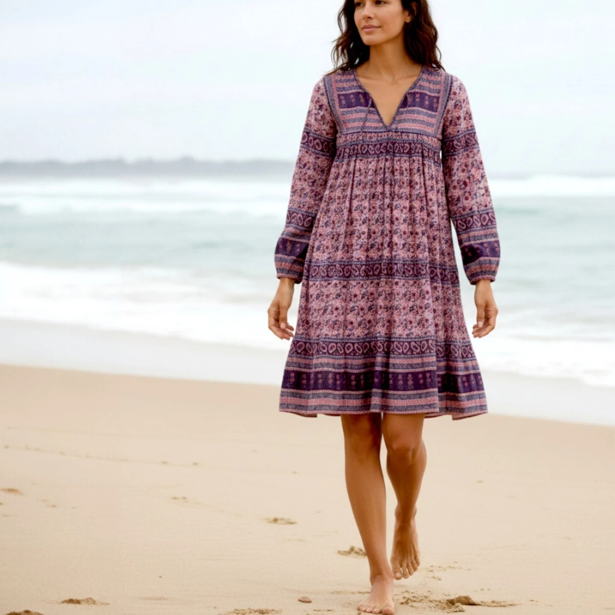 Vestido Largo Suelto Con Cuello En V Y Estampado De Manga Larga Informal A La Moda Para Mujer Pompotops Hdfakjf6615 | En Línea